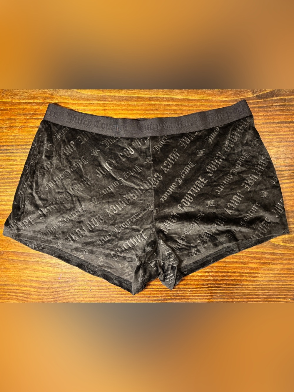 Juicy Couture Black Embossed Logo Sleep Lounge Shorts Y2K McBling Size L